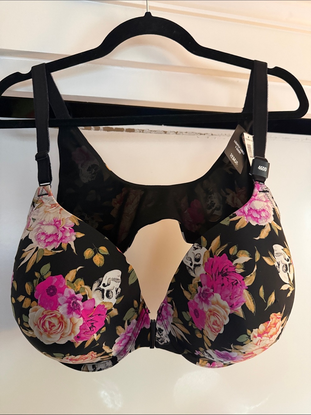 Torrid Curve Front-Close Floral Underwire Bra in Black with Pink Floral Print